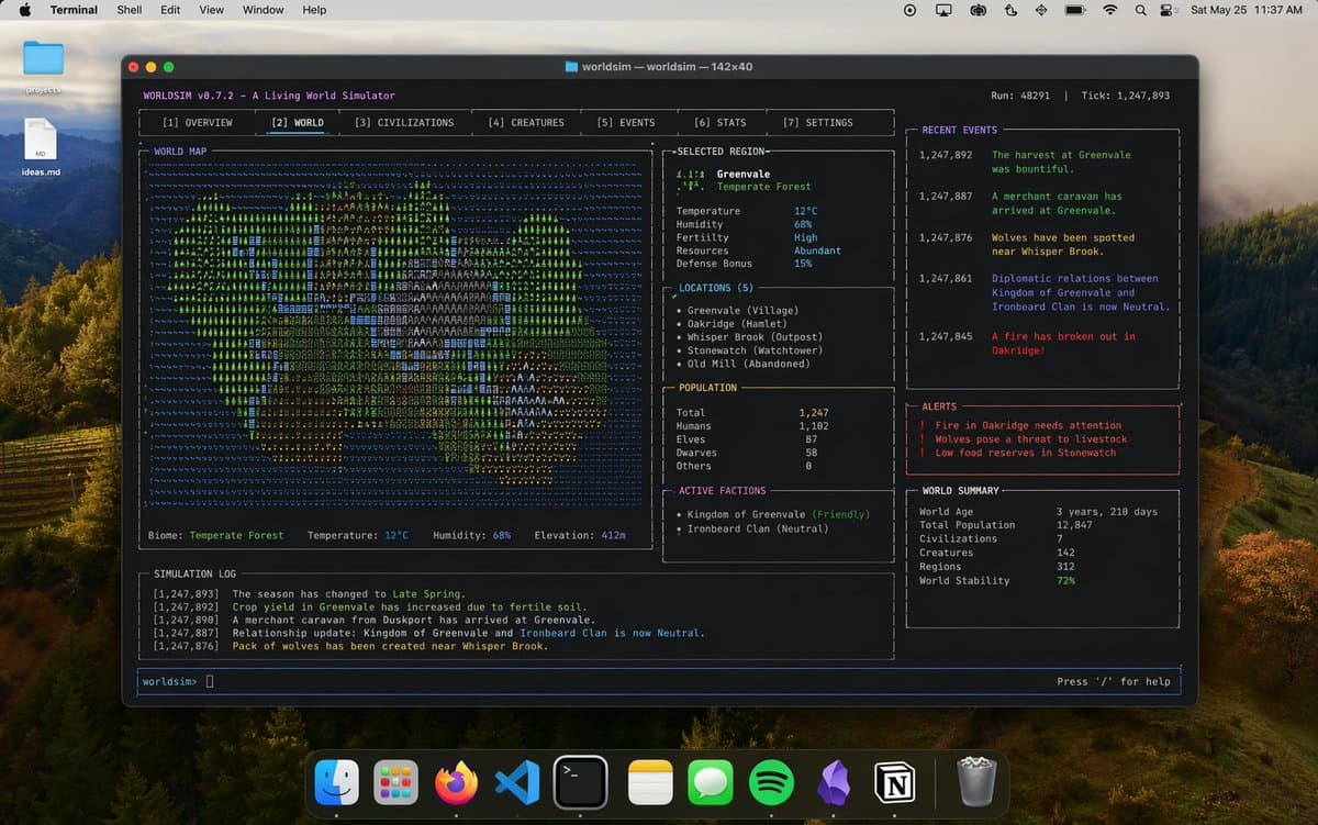 Mac Terminal World Sim UI preview image 1