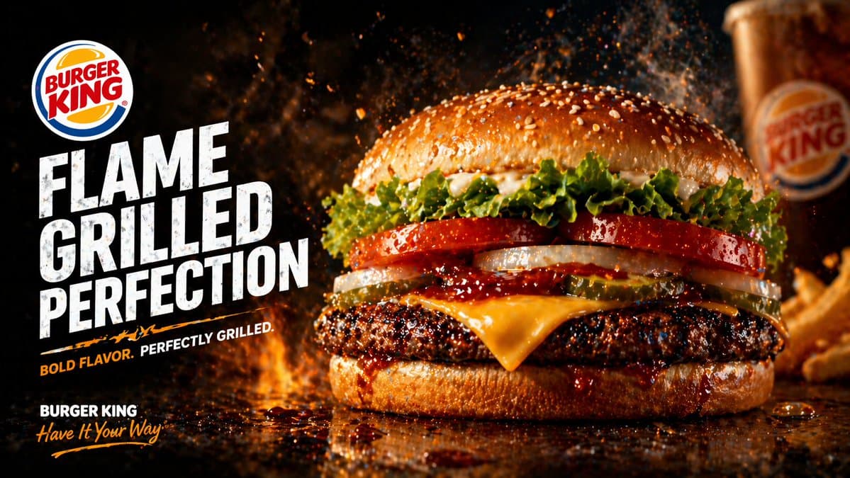 Flame-Grilled Burger Ad Poster preview image 1