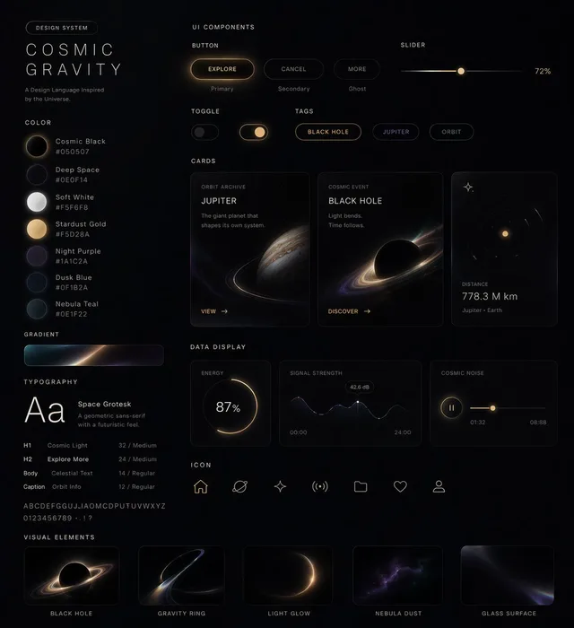 Cosmic Dark Mode UI Design System preview image 1