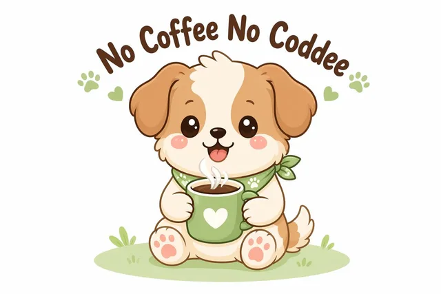 Kawaii coffee dog vector illustration preview image 1