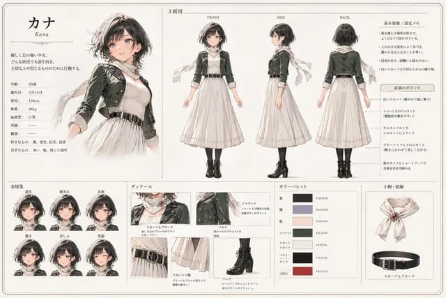 Kana Anime Character Reference Sheet preview image 1