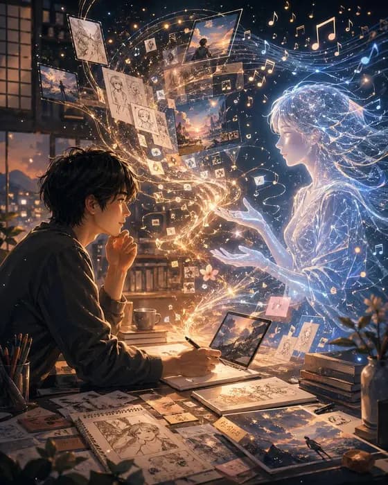 Artist and Ethereal Muse at Night preview image 1