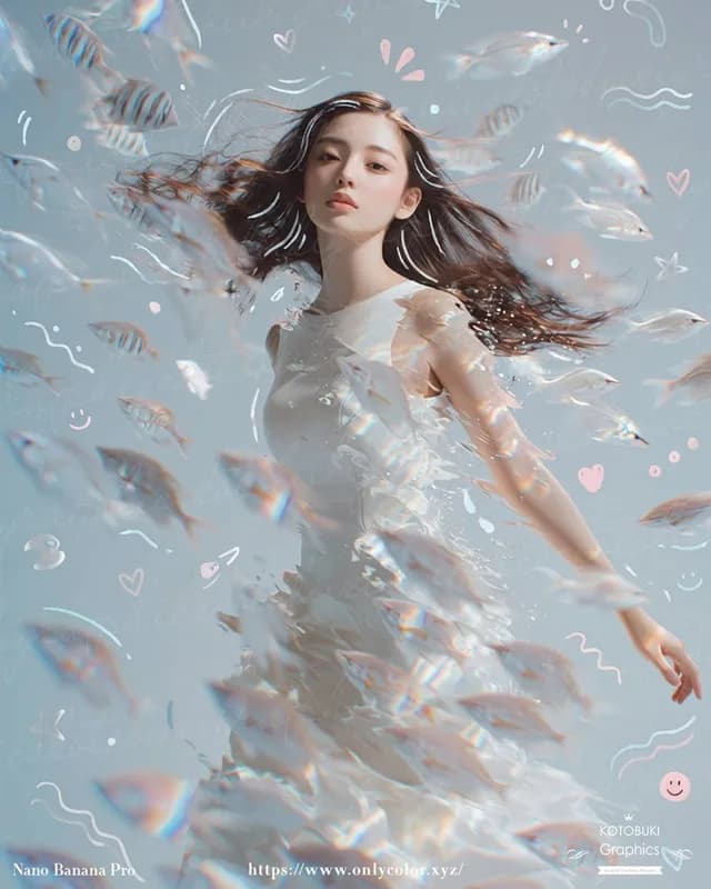 Dreamy Underwater Woman With Translucent Fish preview image 1