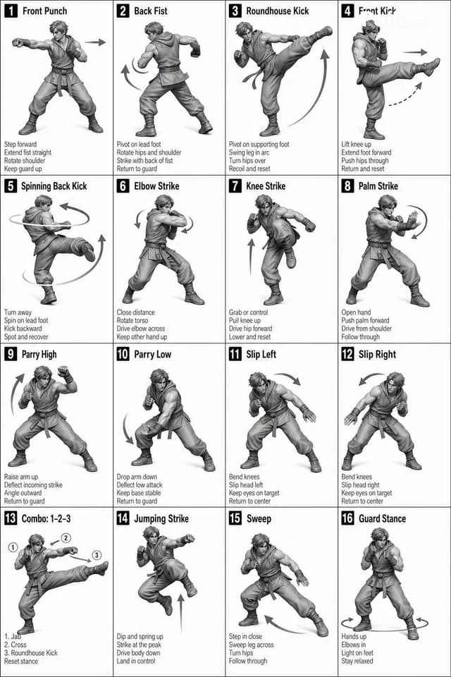 Instructional Martial Arts Movement Sheet preview image 1