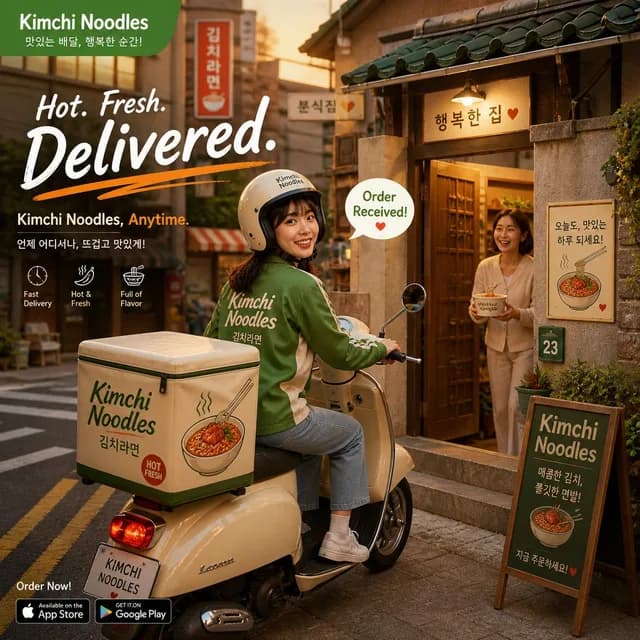 Warm Kimchi Noodles Delivery Ad preview image 1