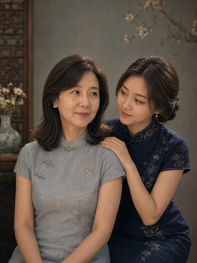 Vintage Qipao Mother and Daughter Portrait preview image 1