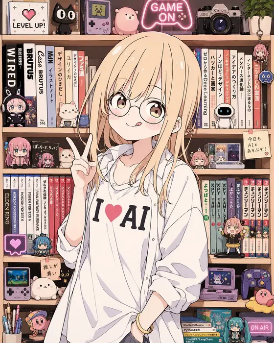 Anime AI Gamer Bookshelf Girl preview image 1