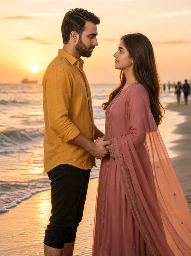 Romantic Sunset Beach Couple Portrait preview image 1