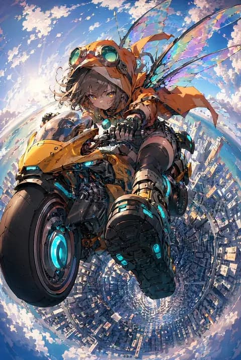Fairy Biker Above Tiny-Planet City preview image 1