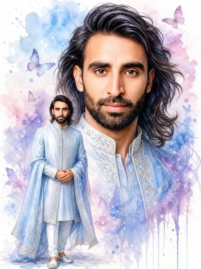 Watercolor South Asian Groom Portrait preview image 1