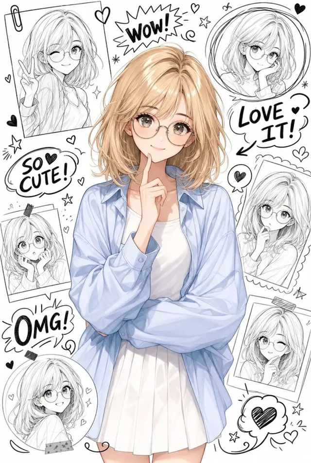 Anime Character with Doodle Collage preview image 1