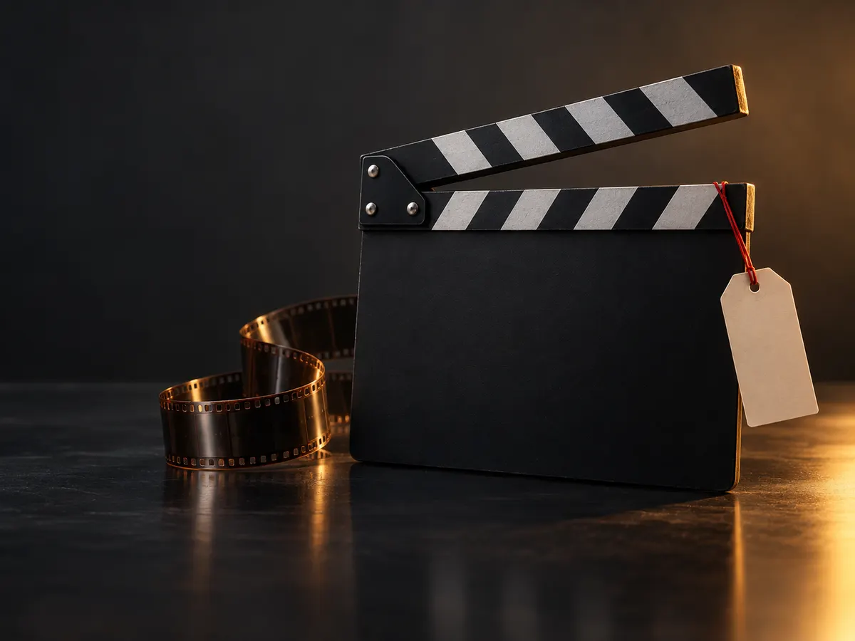 Claqueta de cine y tira de película con una etiqueta de descuento, que ilustra la oferta de Black Friday de Seedance 2.0