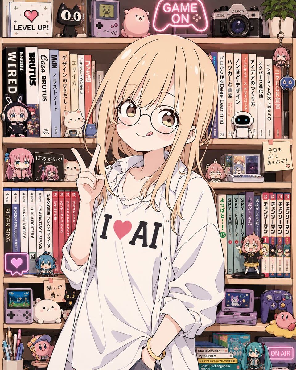 Anime AI Gamer Bookshelf Girl preview image 1